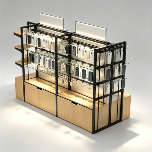 Modular phone store island display right angle
