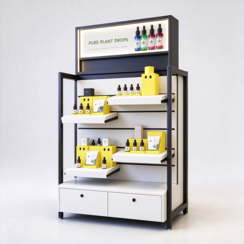 Modern black metal island display shelf right 45 degree main view