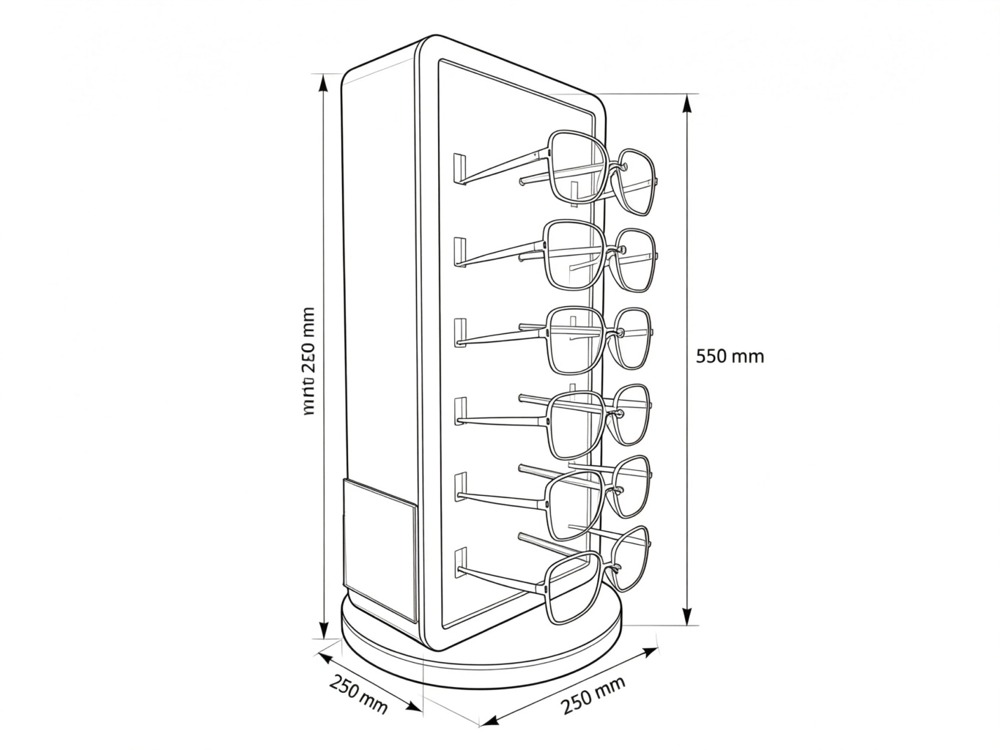rotating-countertop-eyewear-tower-brand-panel-brochure-pocket dimension diagram