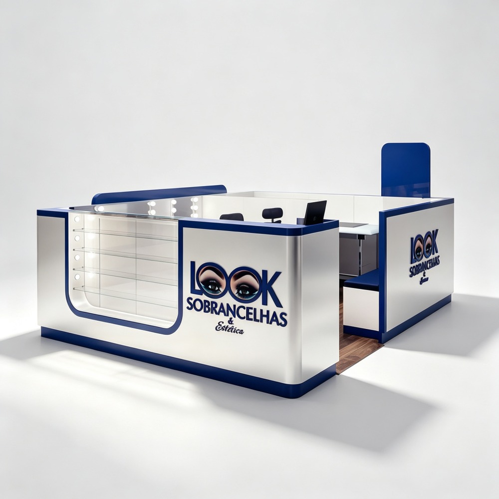 Simple Elegant Optics Kiosk Glass Display Cabinet for Mall - 10x10ft service counter interior view