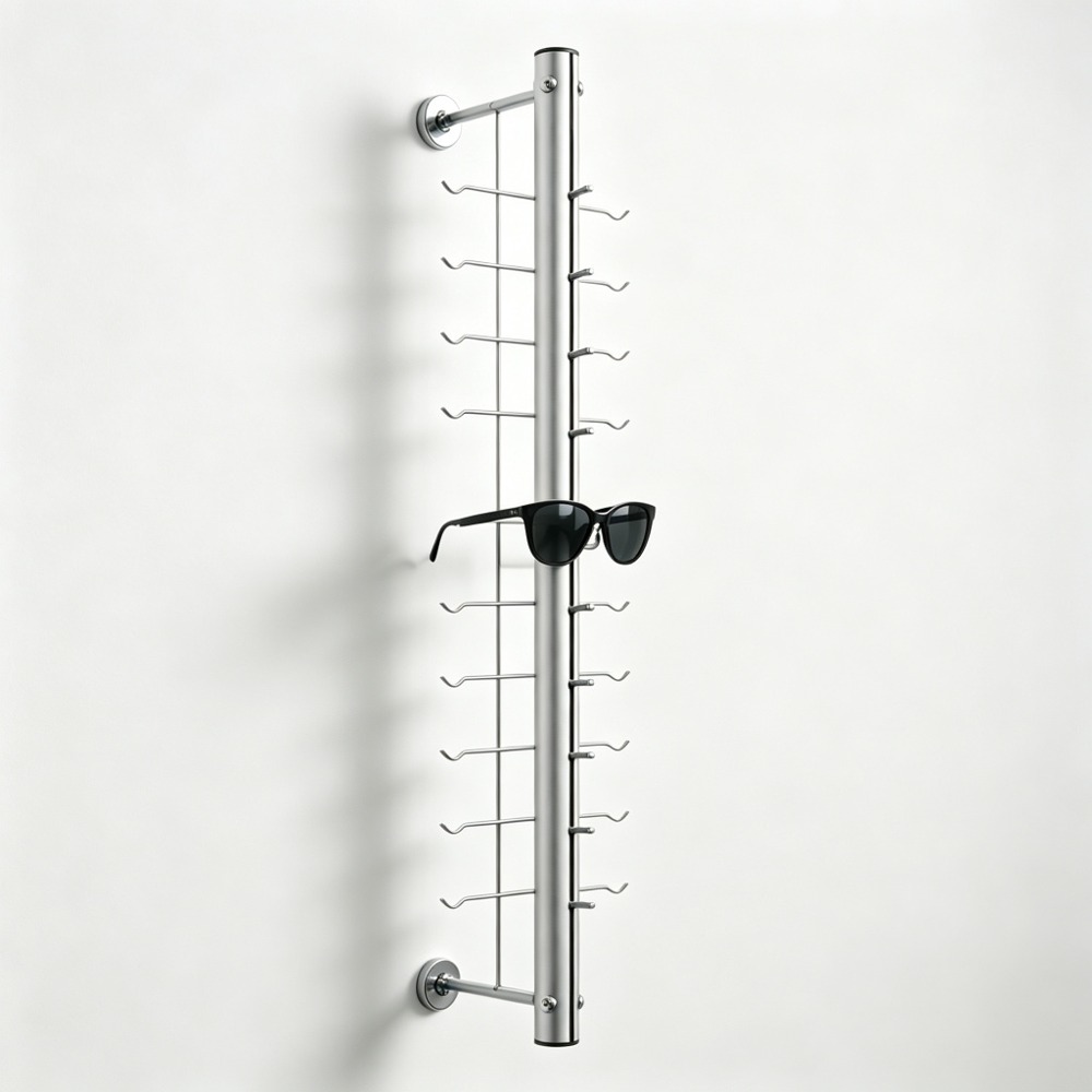 Single Brushed Aluminum Optical Display Rod with Hooks for Wall Mounting side view