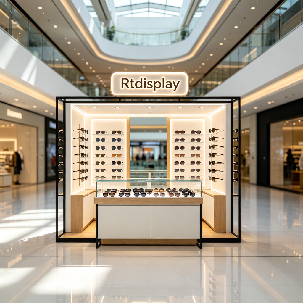 Sunglasses kiosk installed in bright mall atrium