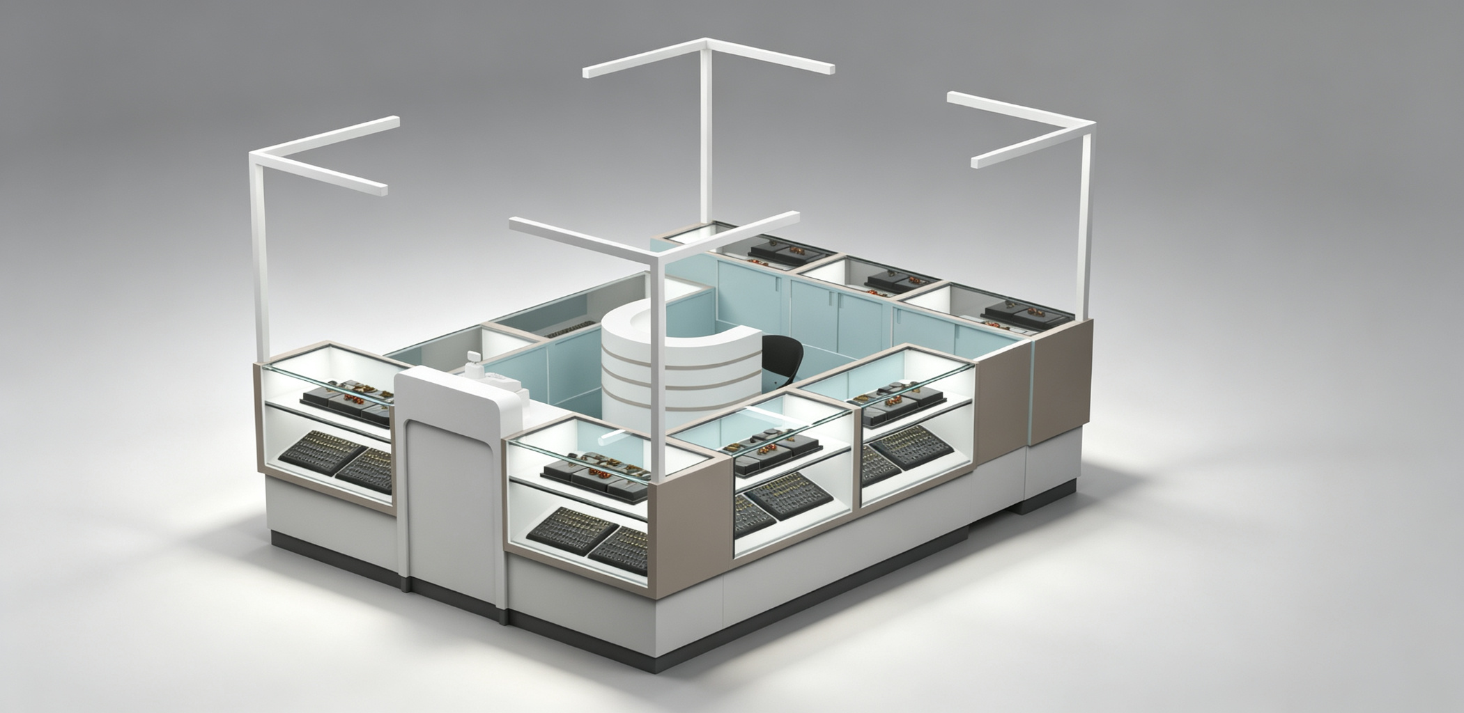U-shaped mall jewelry kiosk