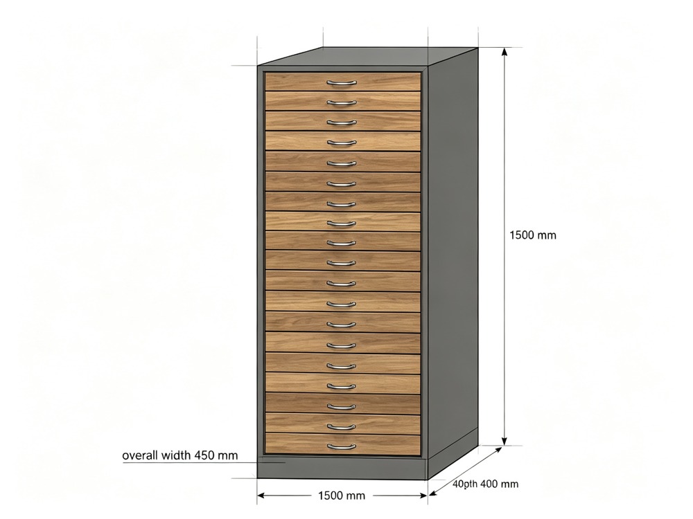 walnut-multi-drawer-eyewear-storage-cabinet dimension diagram