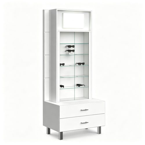 White tall sunglass cabinet front