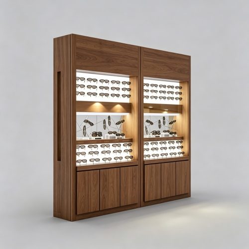 Walnut eyewear wall cabinet left side
