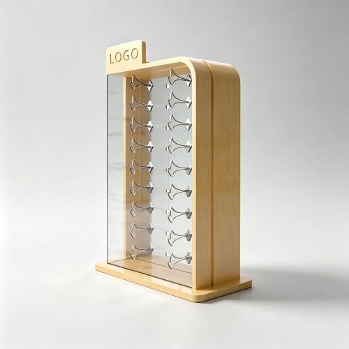 Wood and Acrylic Countertop Eyewear Tower with 16 Hooks side view