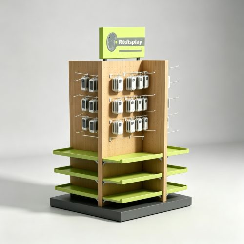 Front view double-sided wood accessory rack