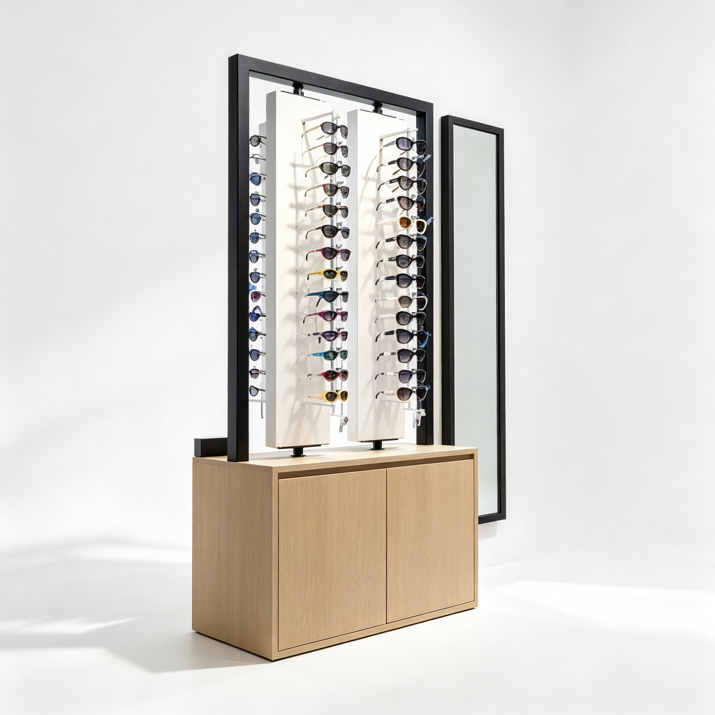 Floor-standing eyewear display angle view