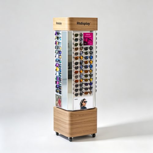 Rotating sunglasses stand left side