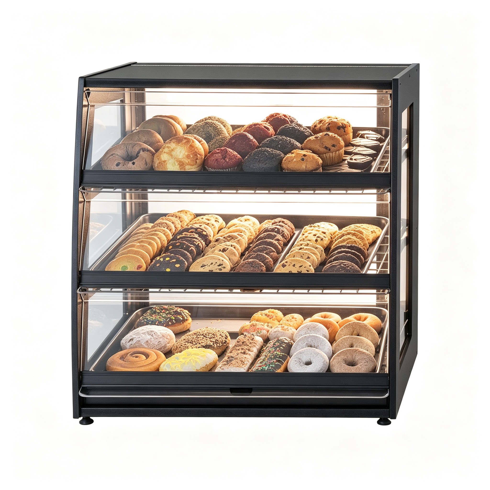 3 Tiers Black Curved Glass Stainless Steel Bakery Display Case - Image 2