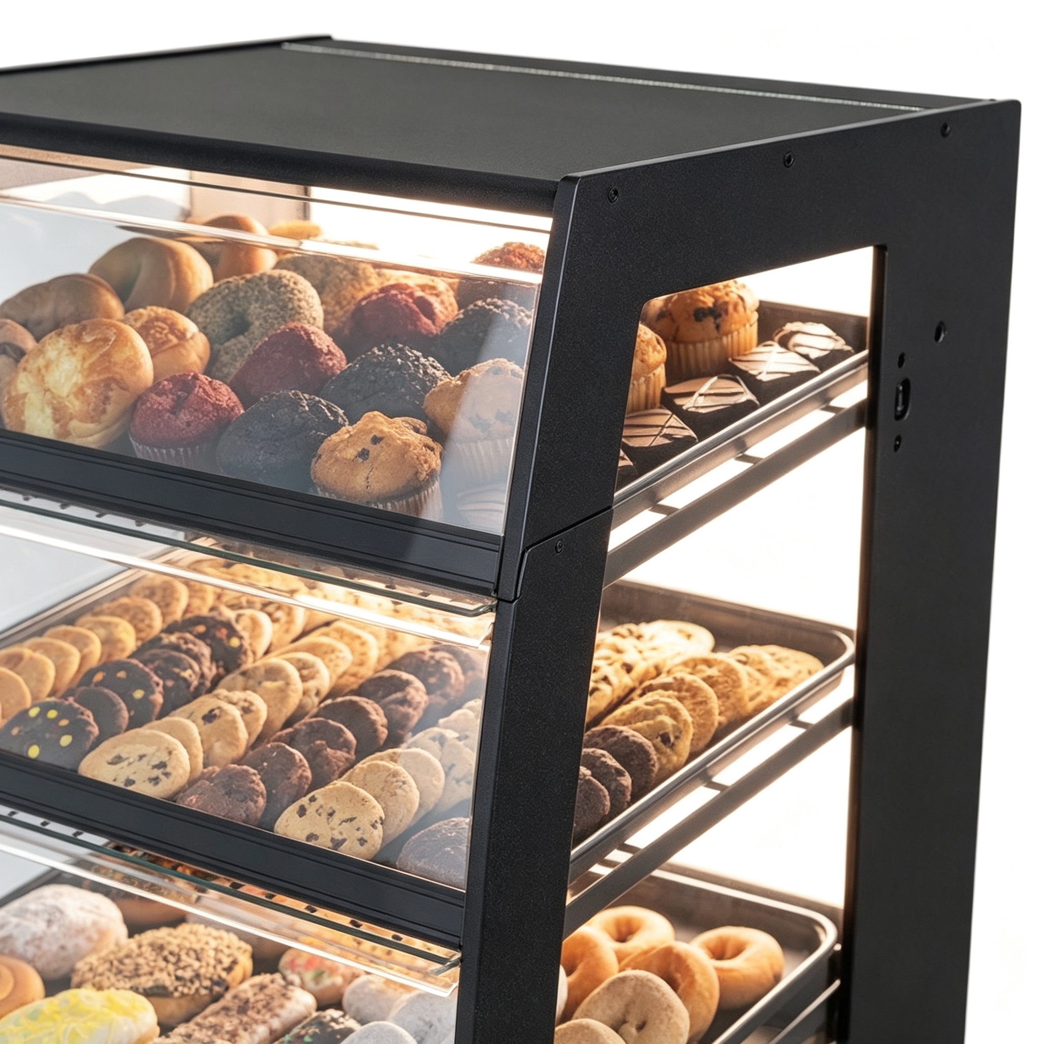 3 Tiers Black Curved Glass Stainless Steel Bakery Display Case - Image 3