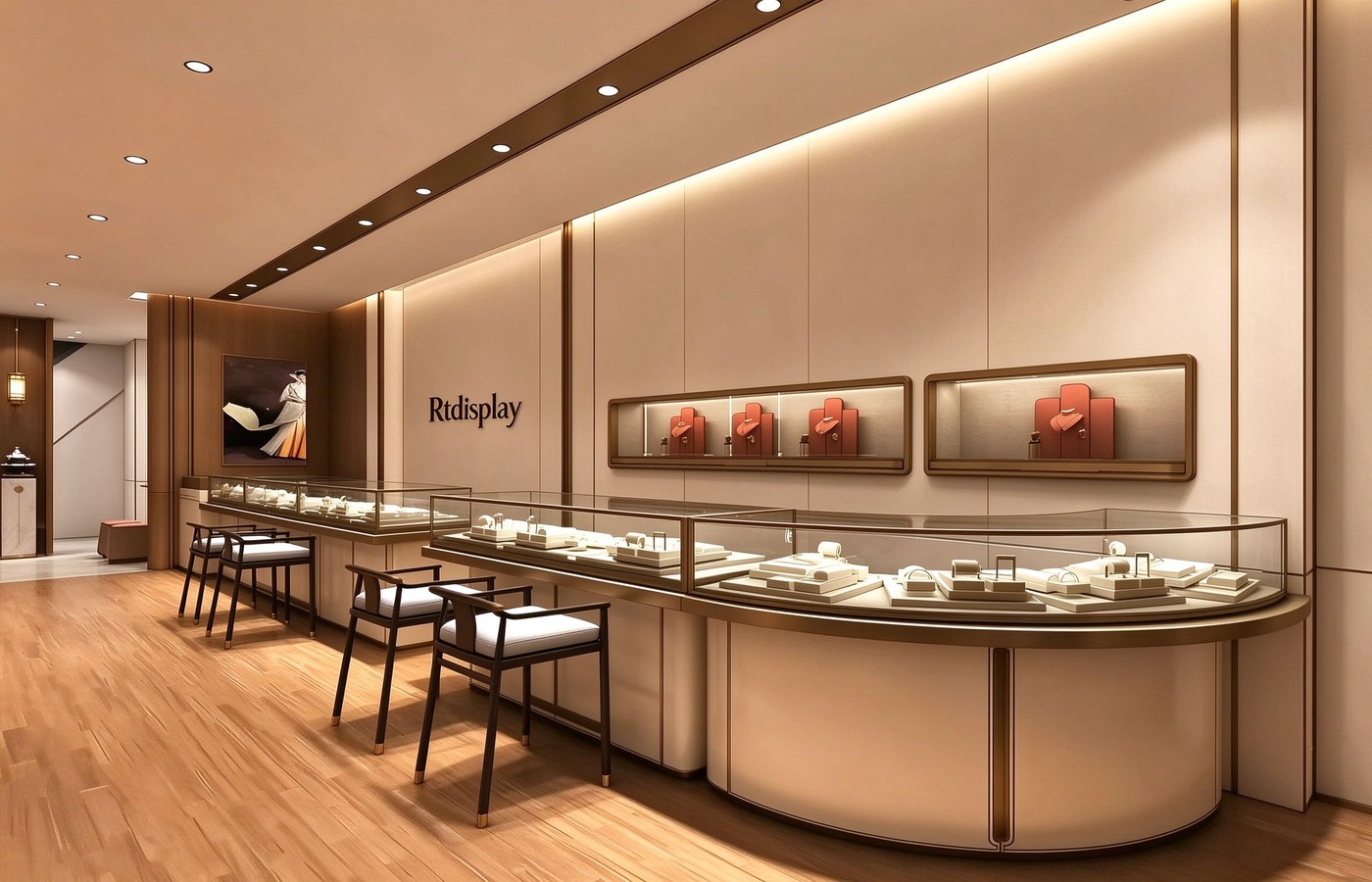 Curved jewelry island