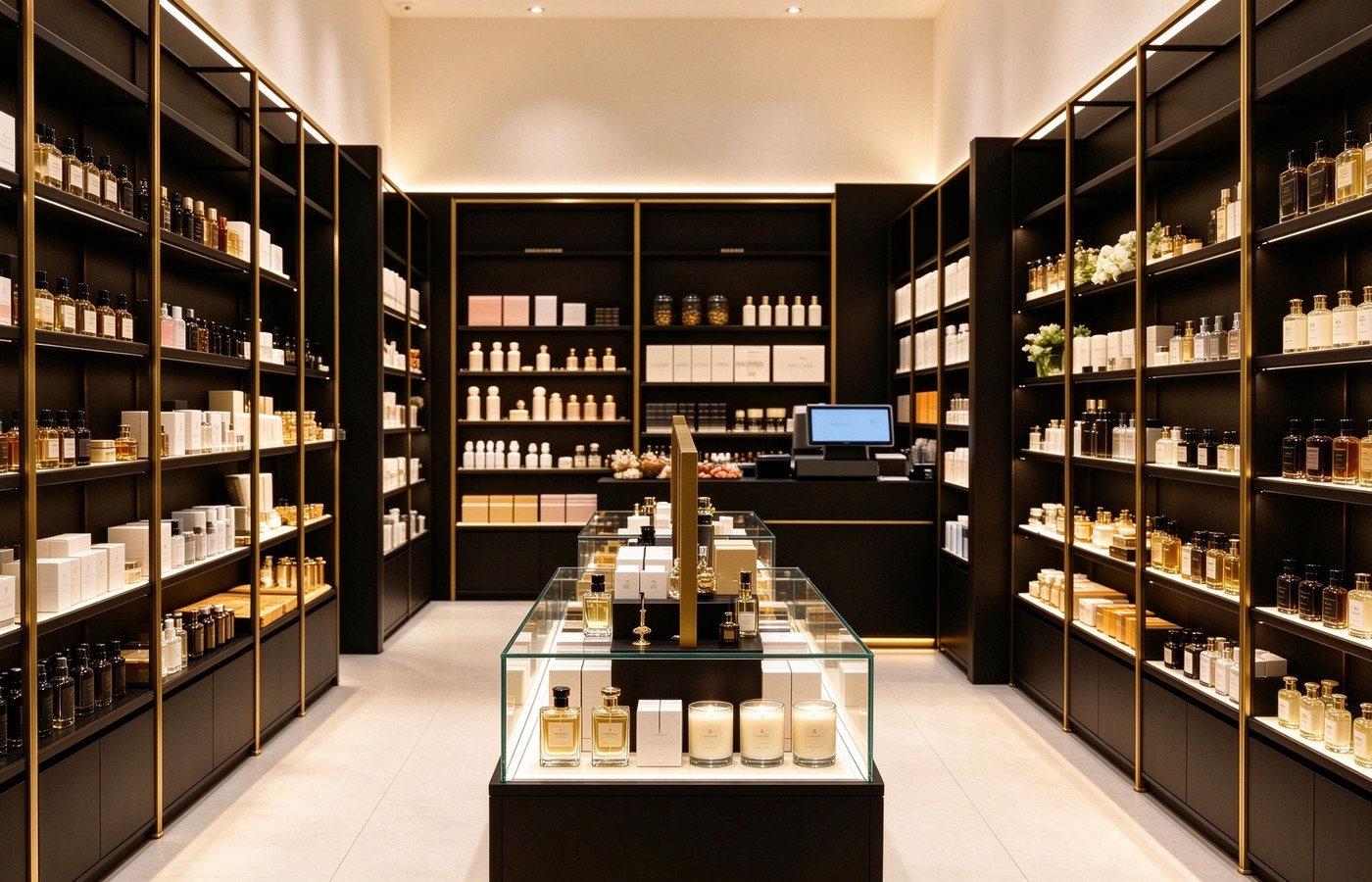 Glass case perfume display