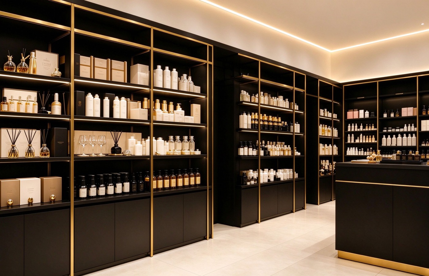 Black gold wall shelving