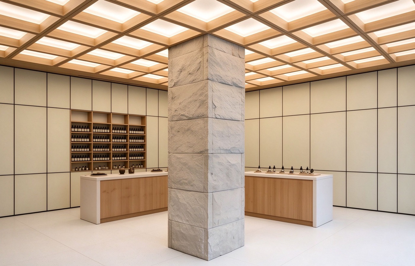 Stone column display hall