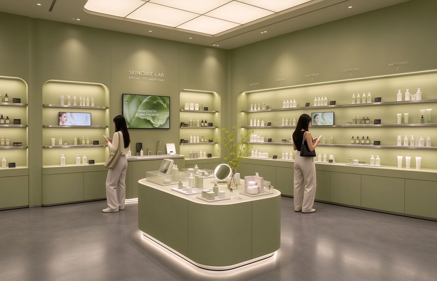 Skincare lab display shelving