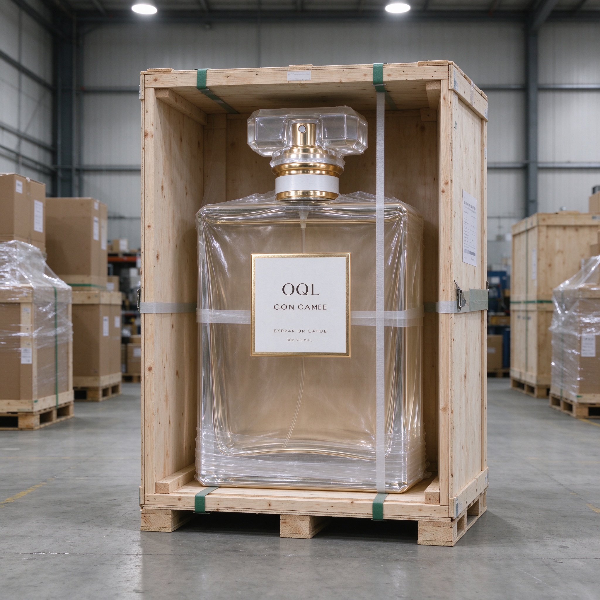 7a65-card-ship Giant perfume bottle in shipping crate