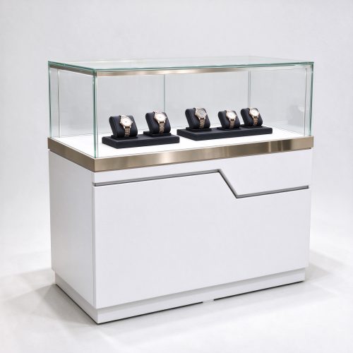 White lacquer watch counter left 45, clear anti-reflective glass