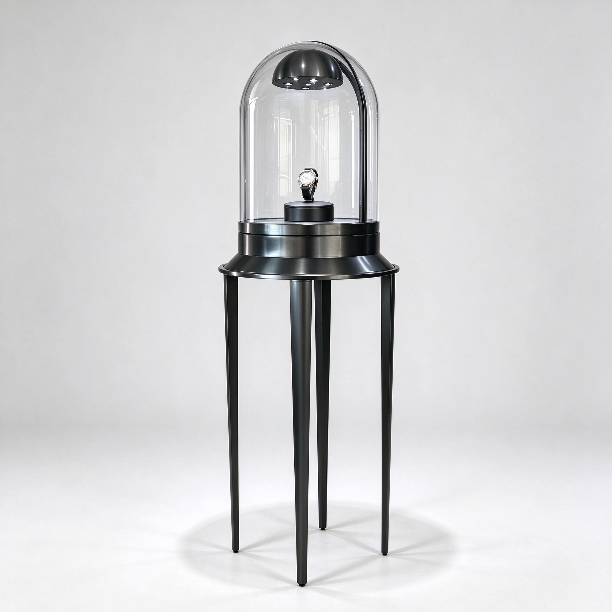 Black dome watch tower left 45 view on slim legs