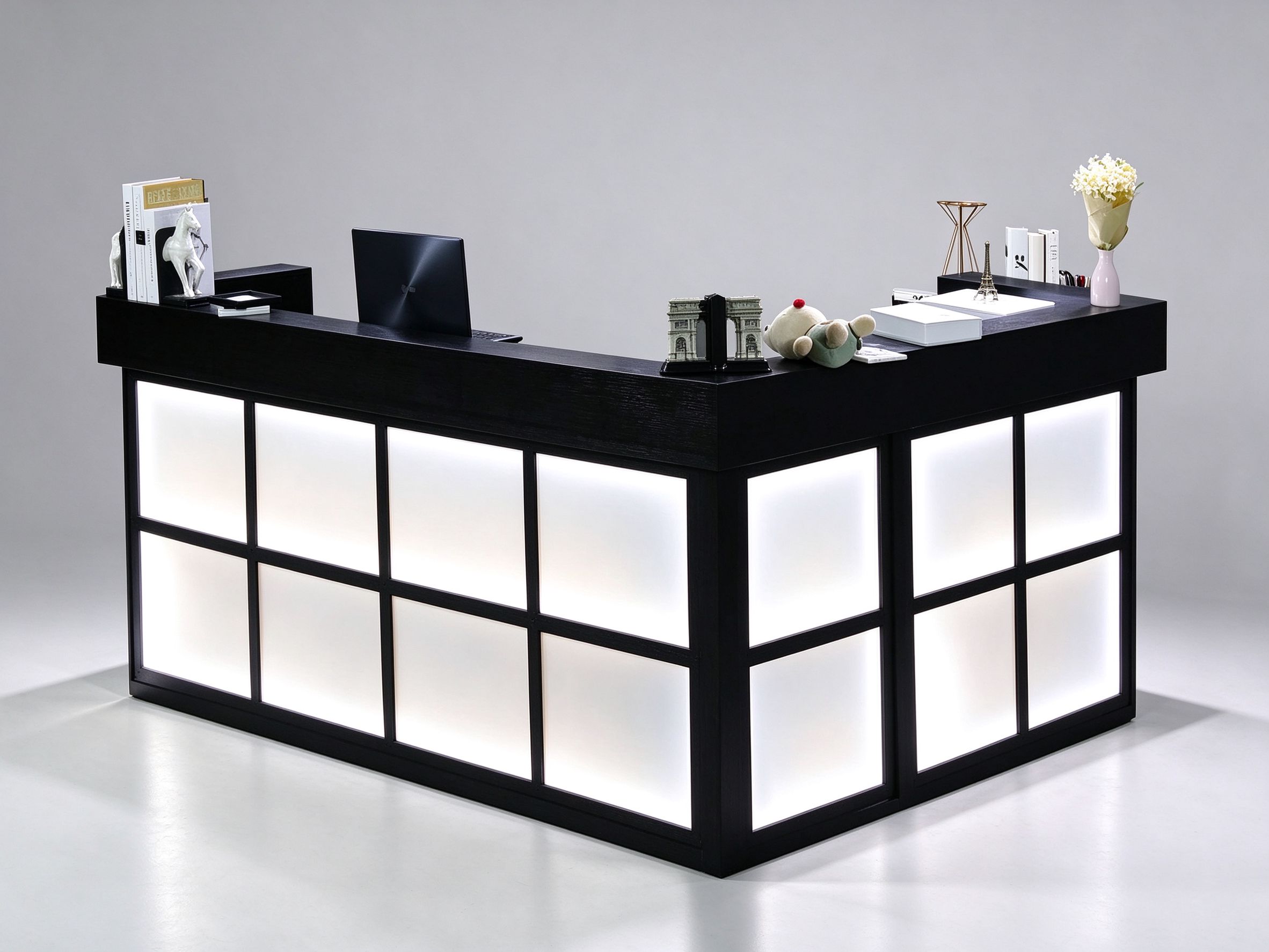 black industrial reception desk