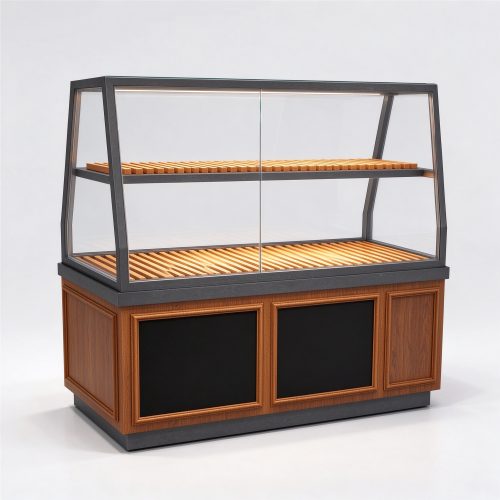Wooden bakery glass showcase left 45 degree view