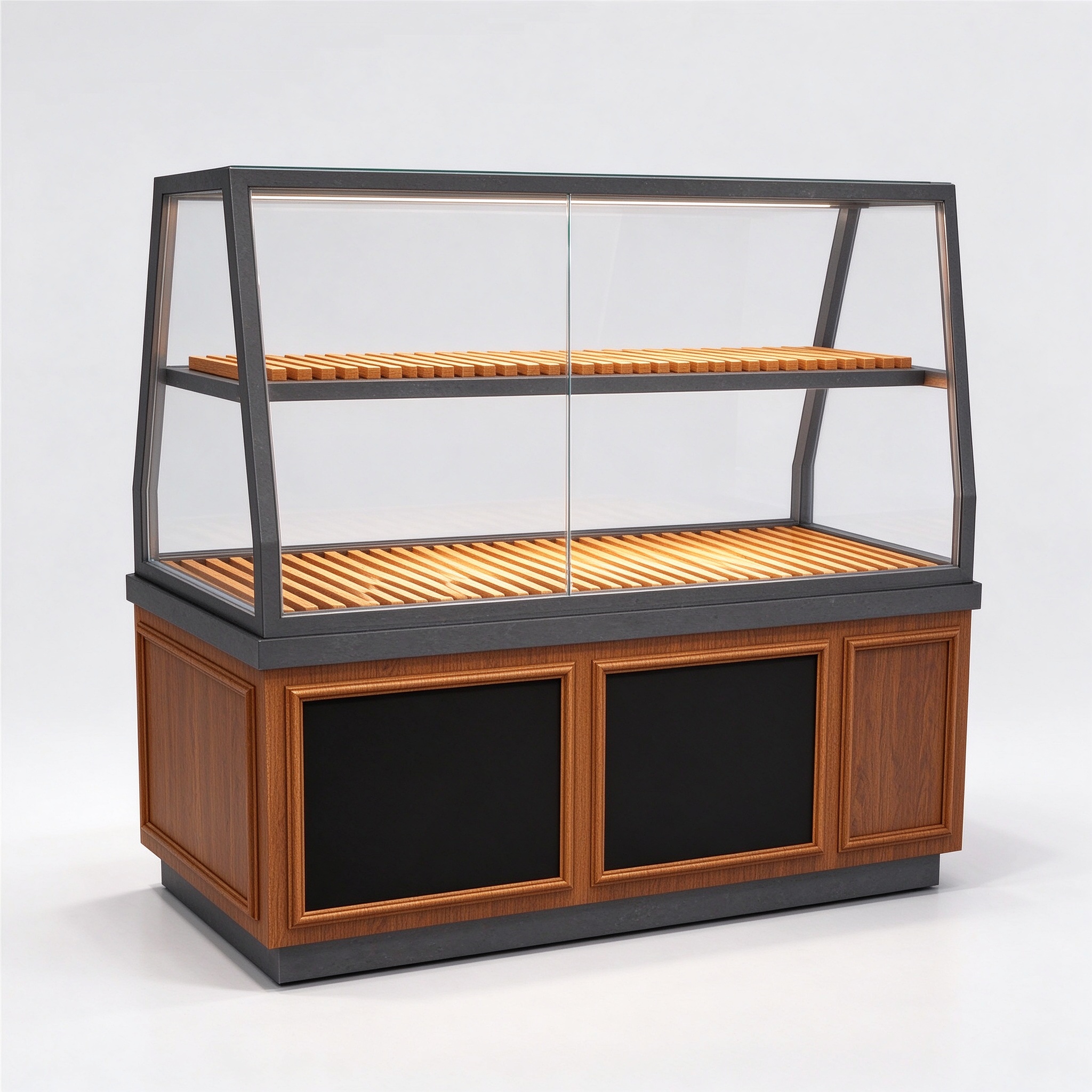 Wooden bakery glass showcase left 45 degree view