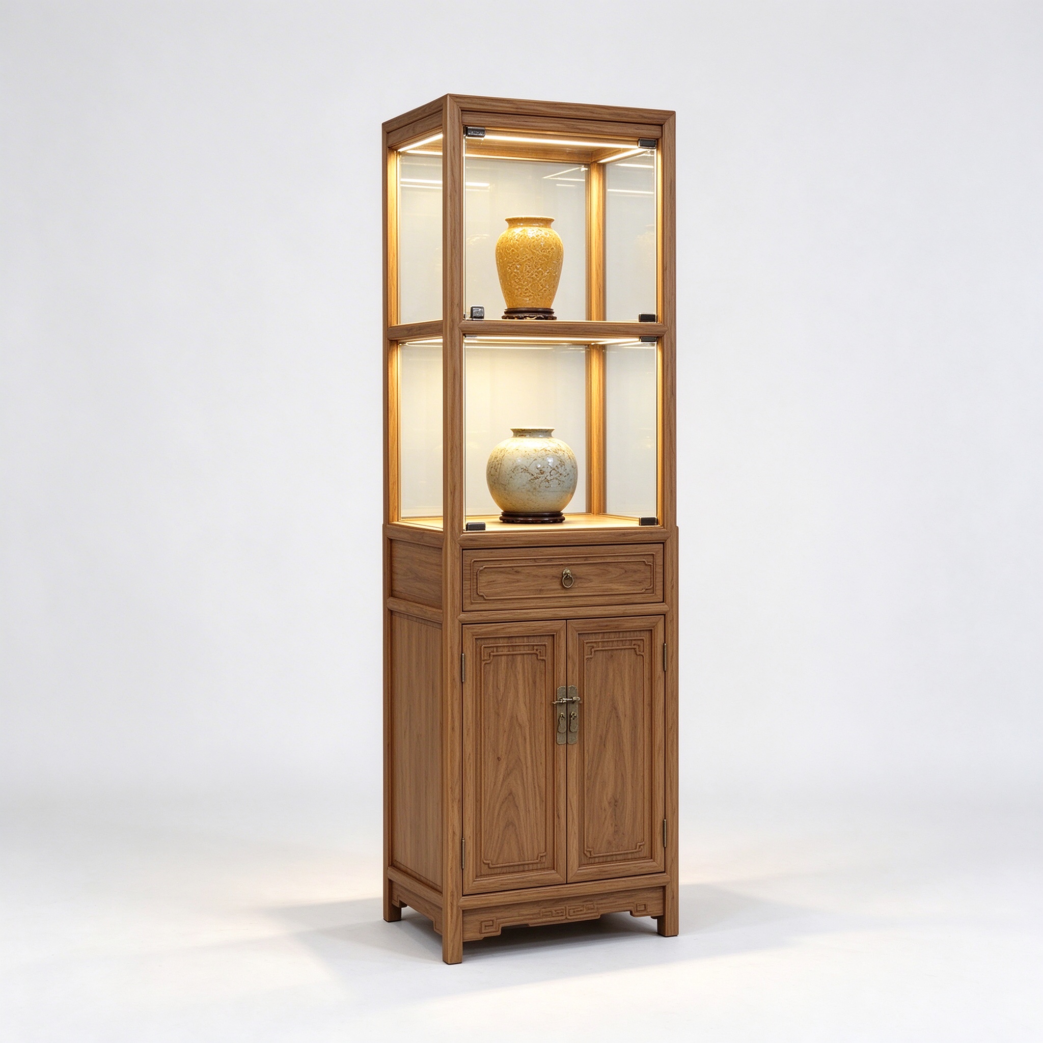 Chinese retro wooden glass display cabinet left 45 degree view