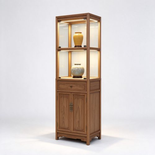 Chinese retro wooden glass display cabinet right 45 degree view