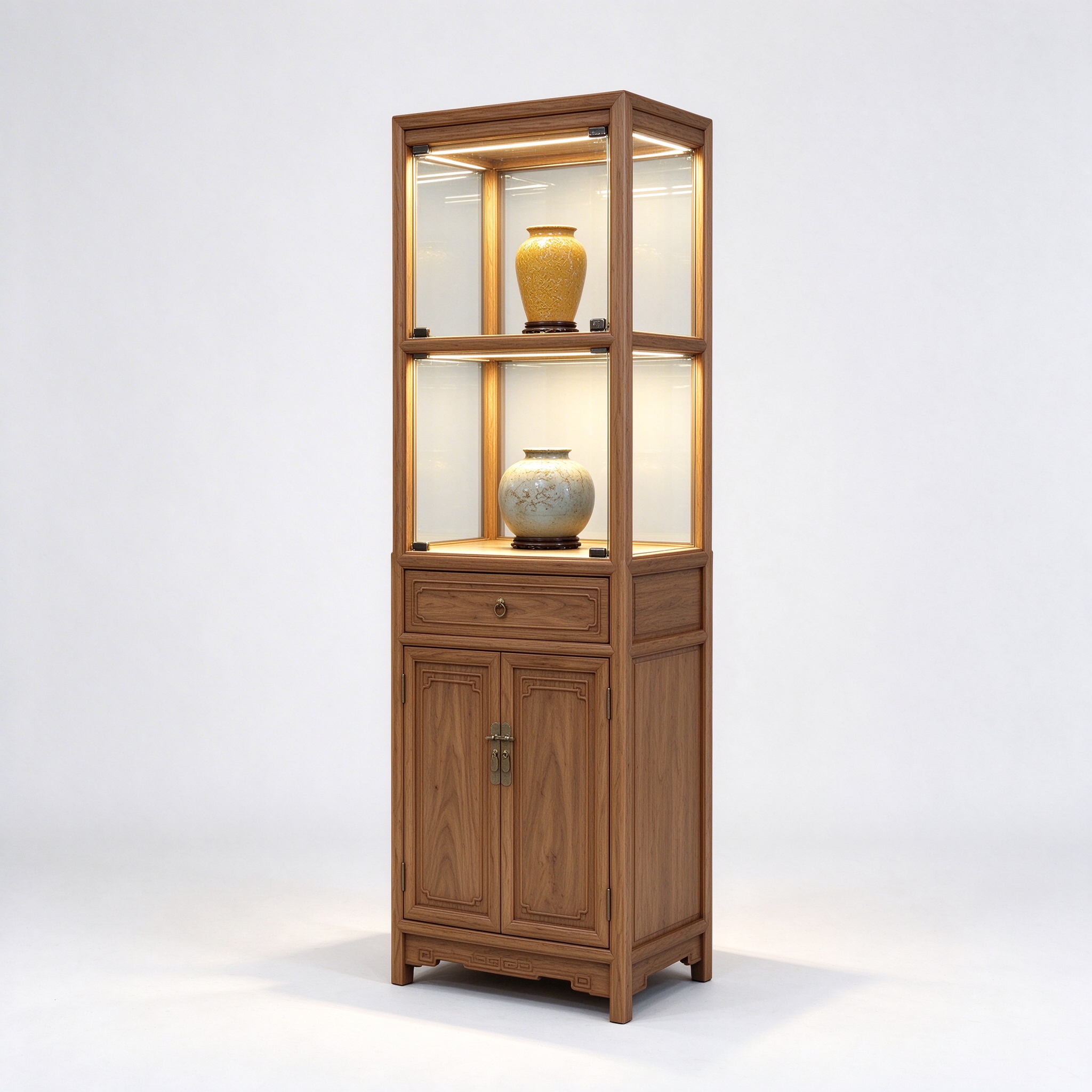 Chinese retro wooden glass display cabinet right 45 degree view