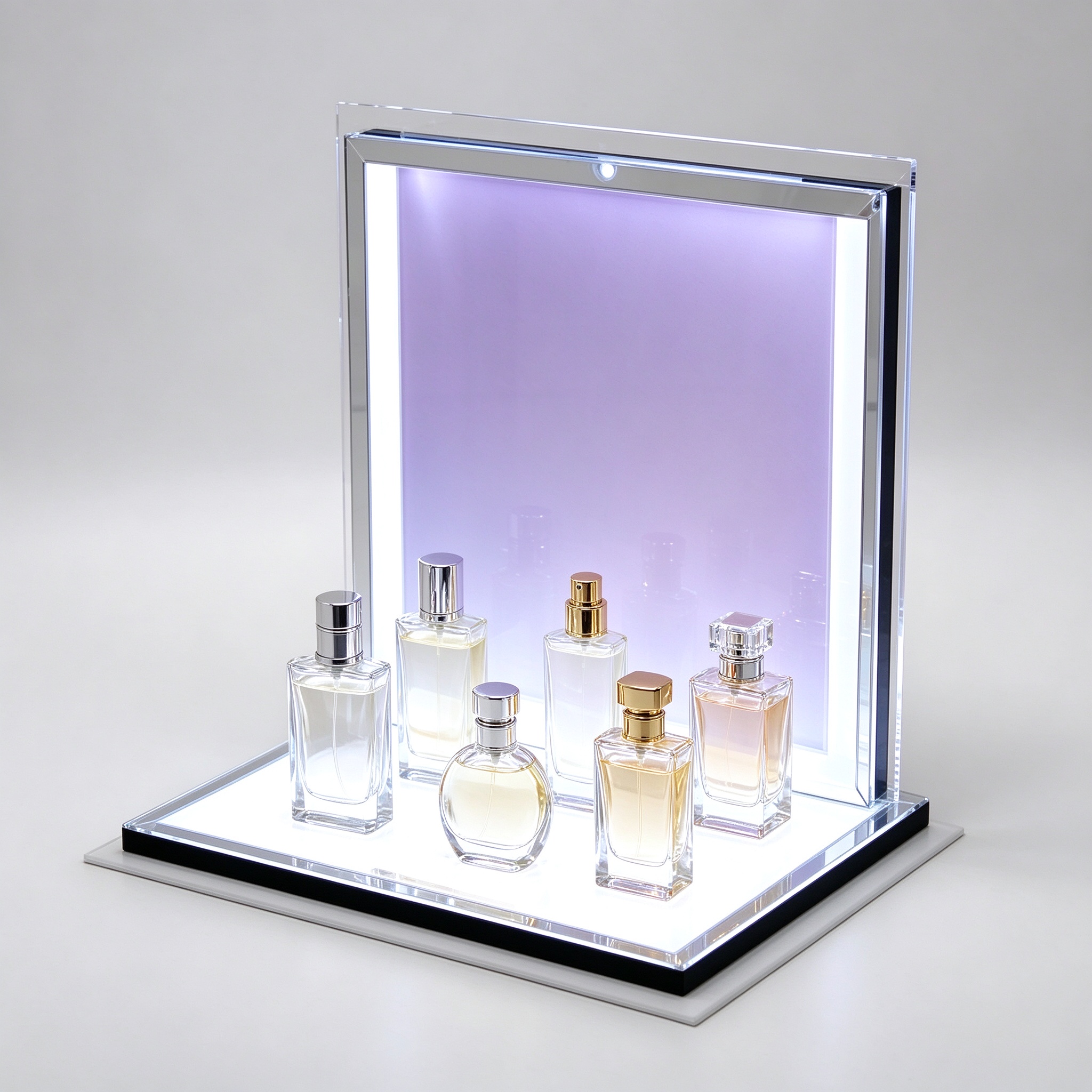 backlit perfume stand