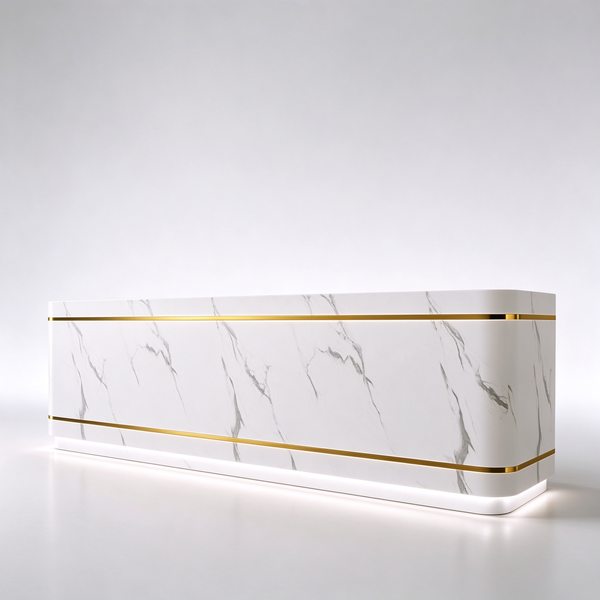 Curved marble checkout desk
