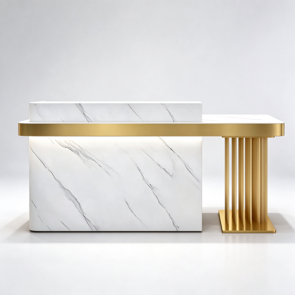White marble checkout counter