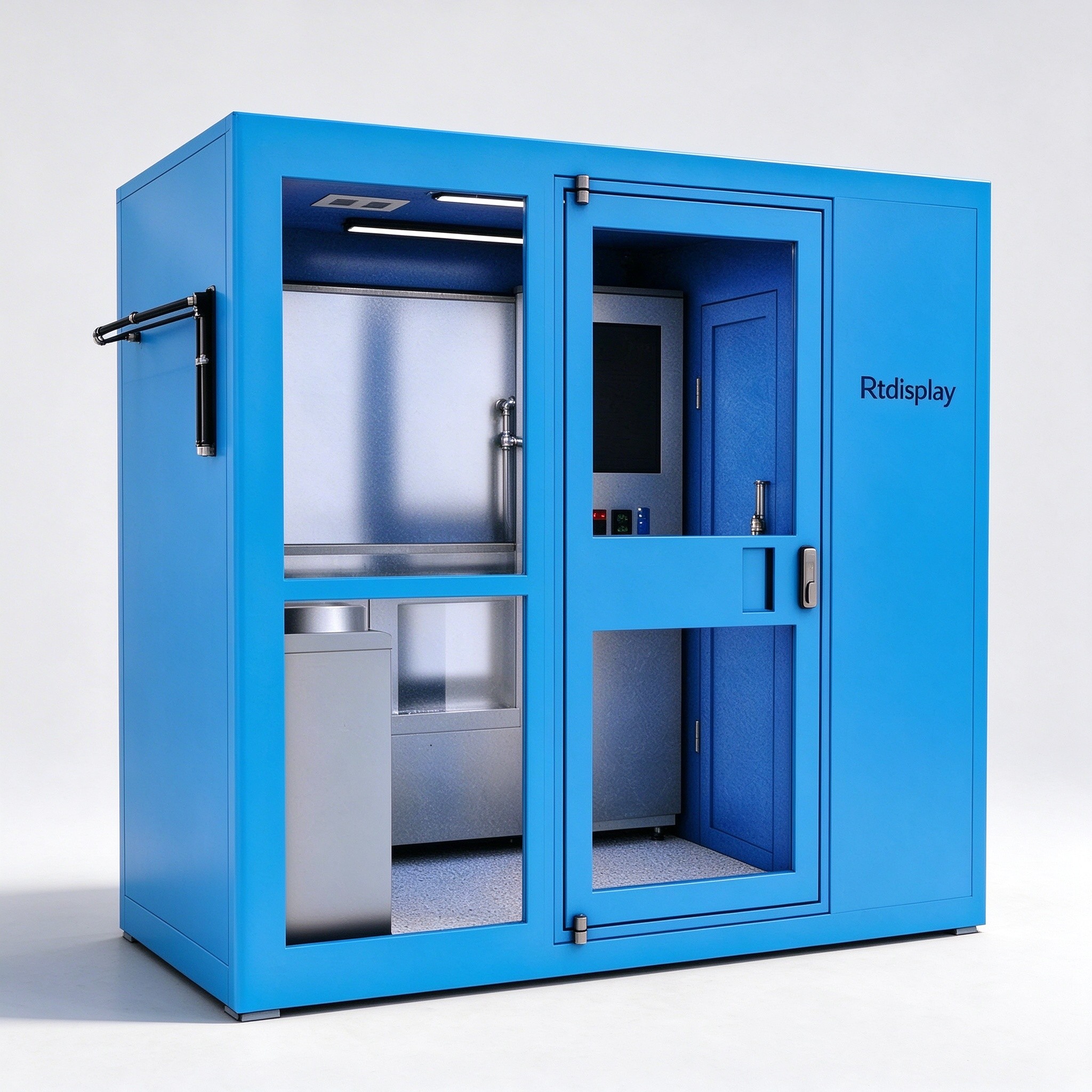 Blue self-service pet wash kiosk left 45 degree view