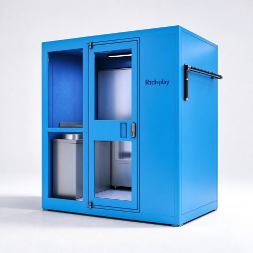 Blue self-service pet wash kiosk right 45 degree angle view