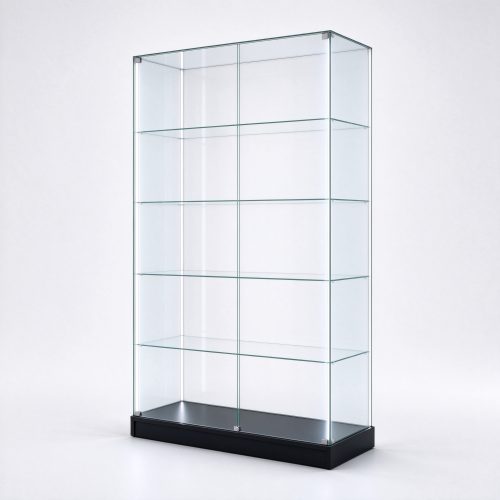 Frameless glass showcase right 45 degree view