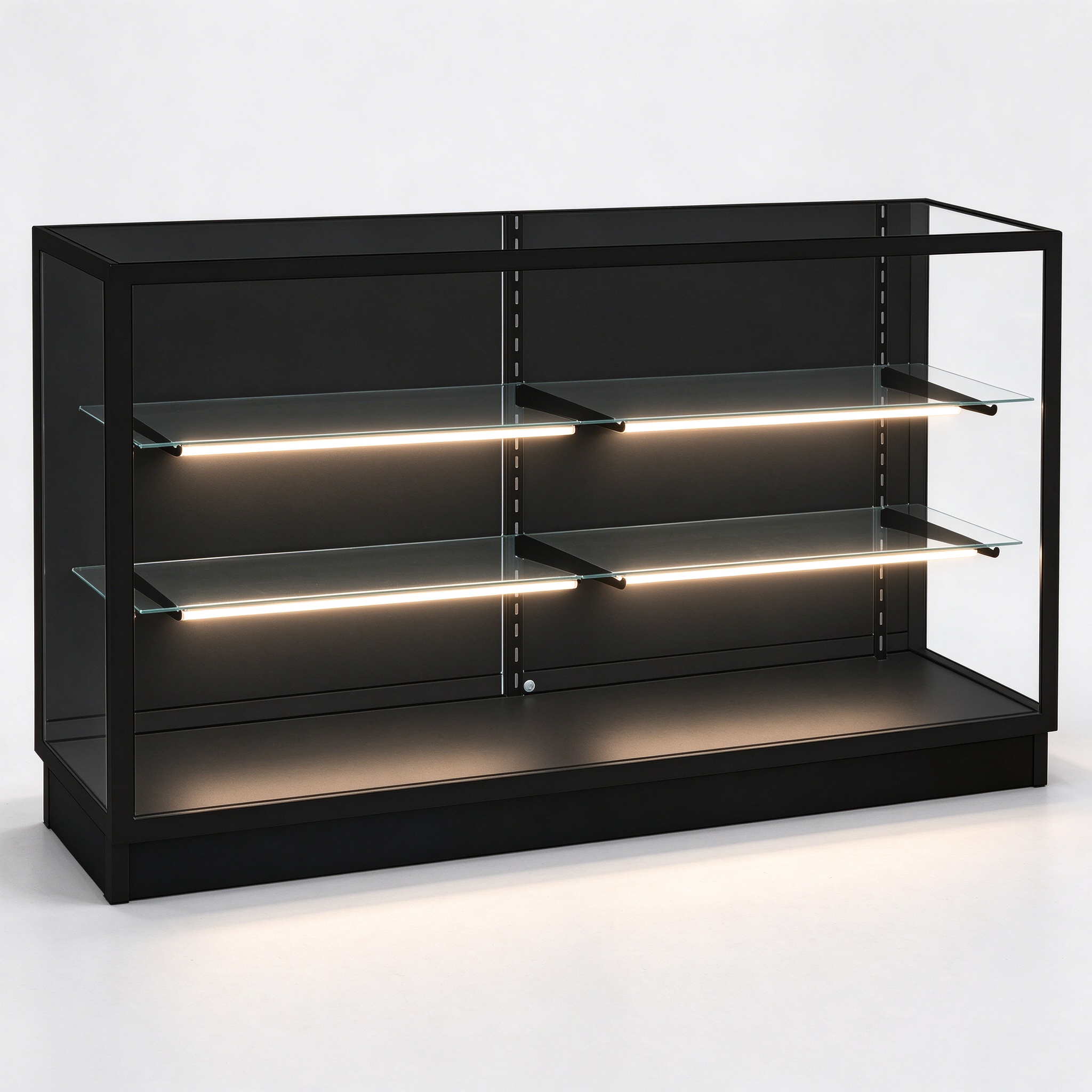 Black glass display counter left 45 degree view