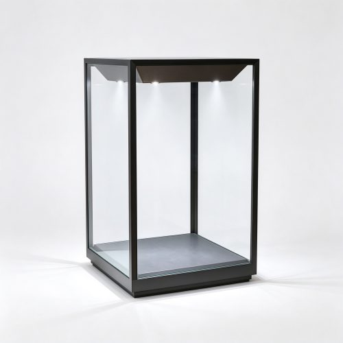 Countertop metal glass display case left 45 degree view