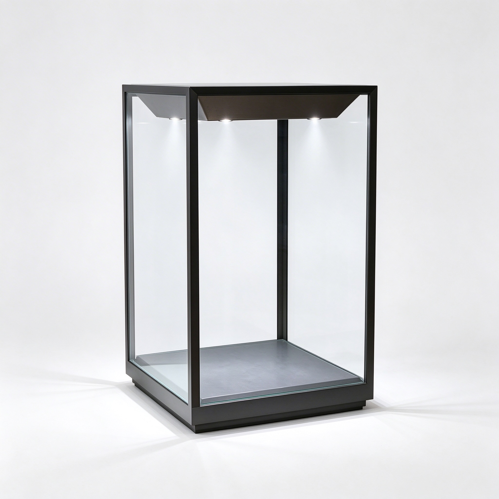 Countertop metal glass display case left 45 degree view