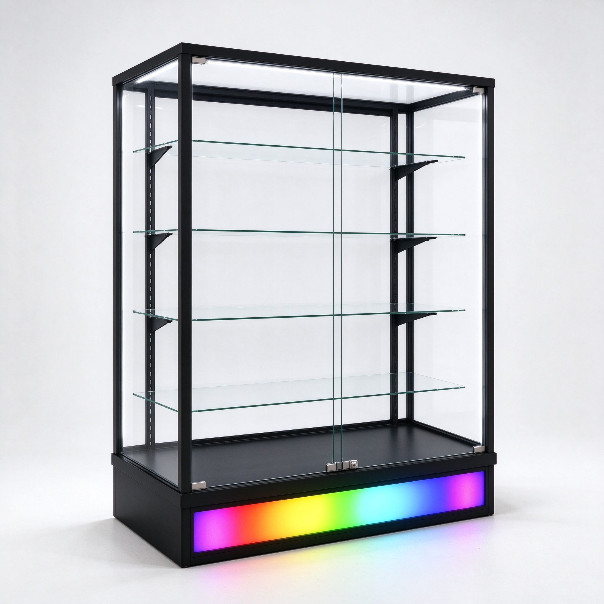 Black full vision glass display cabinet left 45 view