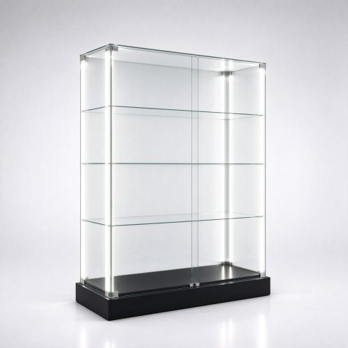 Full vision frameless glass display cabinet right 45 degree view