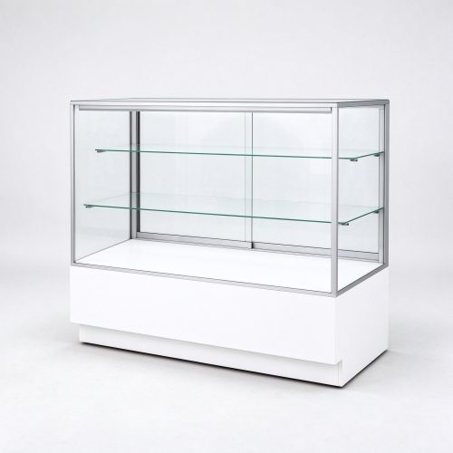 70 inch white lacquer full vision glass counter right 45 degree view