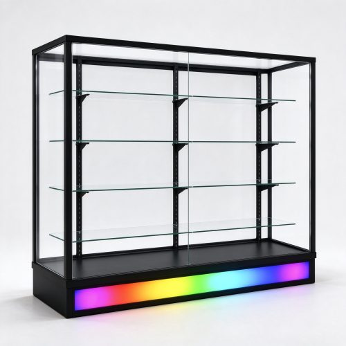 60 inch black RGB full vision glass cabinet left 45 degree view