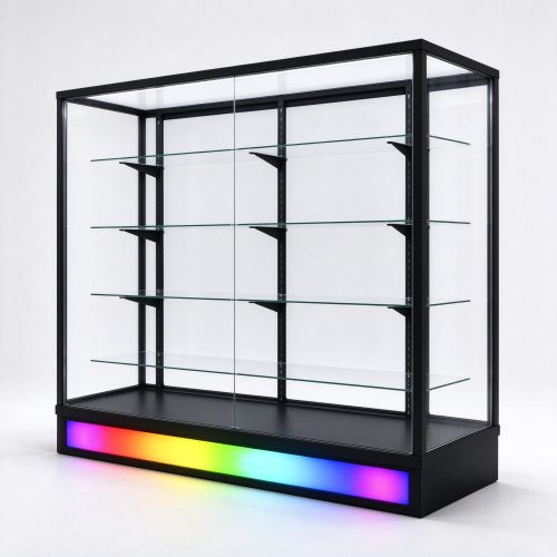 60 inch black RGB full vision glass cabinet right 45 degree view