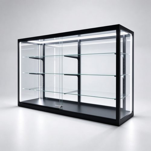 72 inch LED full vision glass cabinet left 45 degree view