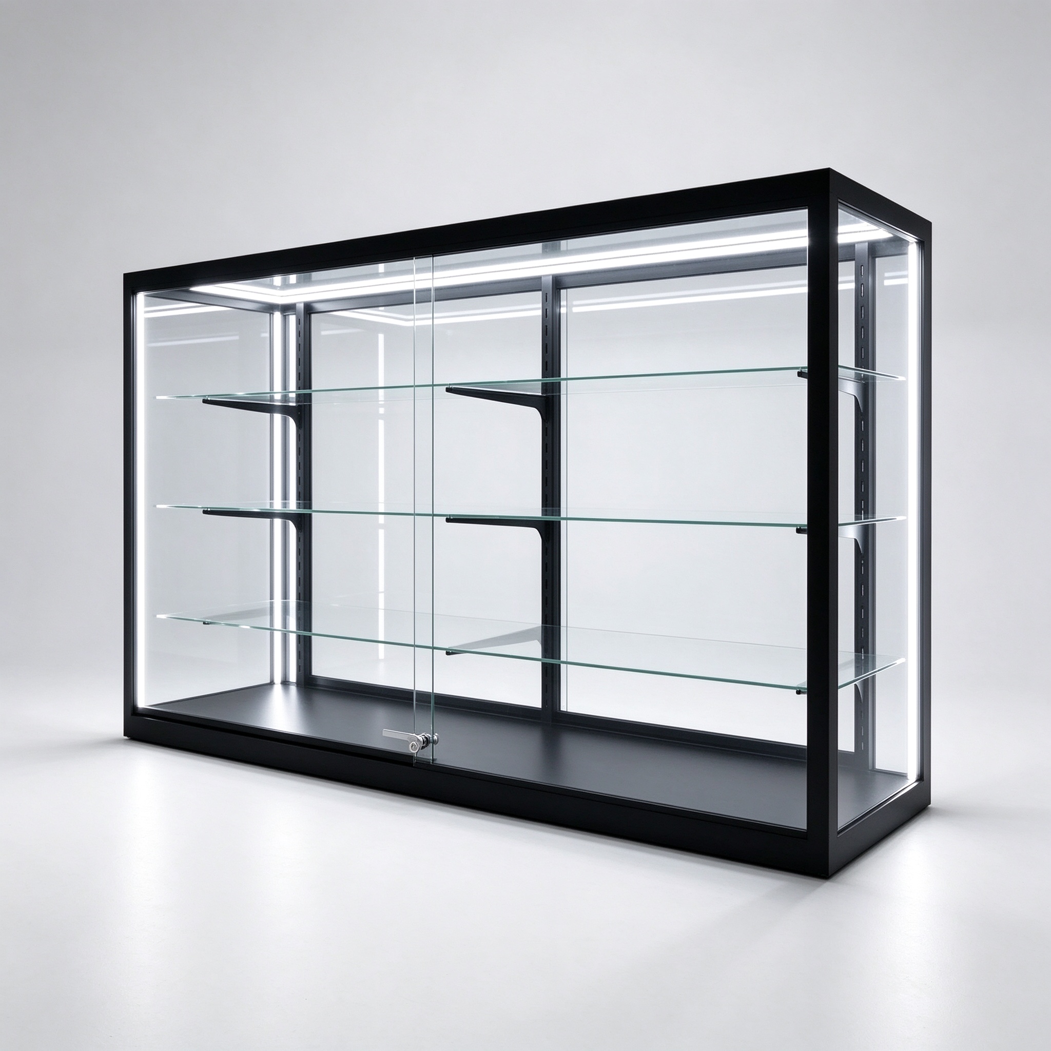 72 inch LED full vision glass cabinet left 45 degree view
