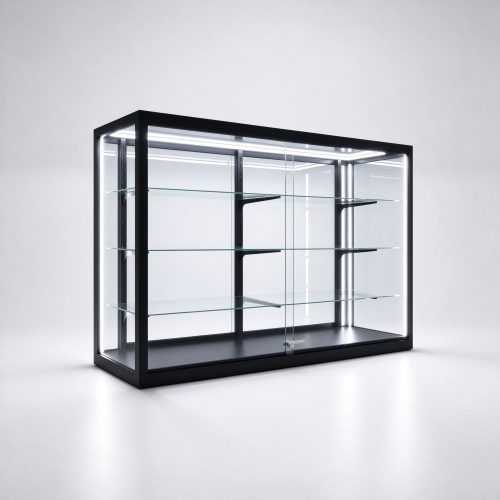 72 inch LED full vision glass cabinet right 45 degree view
