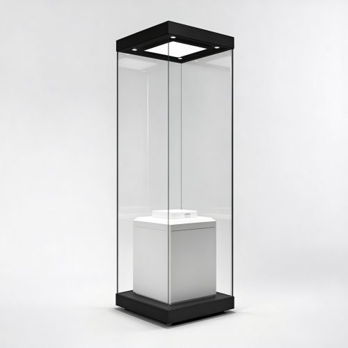Museum full vision glass showcase left 45 degree view
