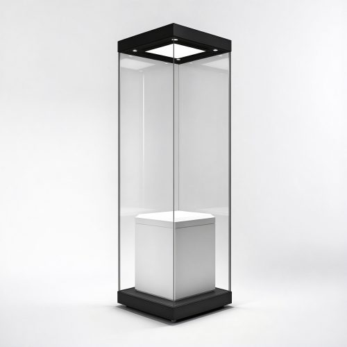 Museum full vision glass showcase right 45 degree view