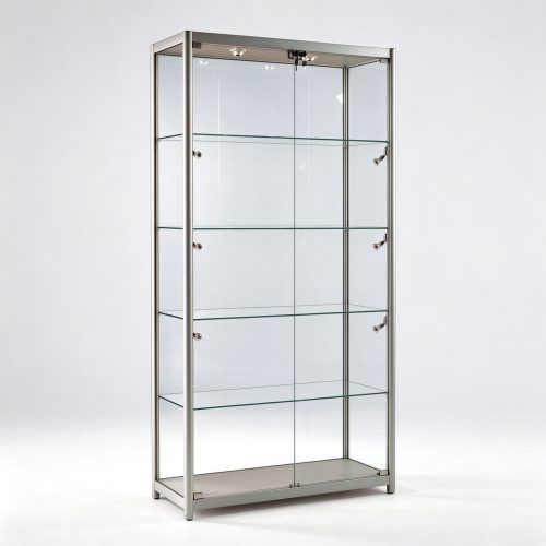 Full vision glass vitrine cabinet left 45 degree view